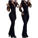 Women's Clothing Elegant Mesh Sleeves V Neck Button Pockets High Waist Lace Up Solid Color Slim Jumpsuit_ecoleips.com