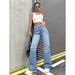 Women's Drape Wide Leg Jeans - High Waist Flowy Mopping Long Pants In Medium Blue, Light Blue & Black, Y2K Retro Casual Trousers_ecoleips.com