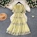 French Style Gentle A-Line Long Dress Korean Summer Elegant Waist Cinching Short Sleeved Lace Trimmed Women's Clothing_ecoleips.com