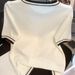 Women's Clothing Camellia Embroidered Ice Silk Sweater Women's Short Sleeved T Shirt Summer Design Niche Thin Versatile Contrast Color Top_ecoleips.com