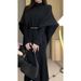 Women's Chunky Knit Cape & Long Sleeve Dress Set – High Neck Asymmetrical Layering Outfit (S-XL, Chenille Fabric)_ecoleips.com