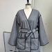 Women's Clothing Elegant Retro Gray Belted Short Jacket Fashion Light Weight Coat_ecoleips.com