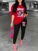 Women's Casual Loose And Fashionable Lip Print Letter Pattern Print Loose T-shirt+cropped Pants Two-piece Home Sportswear Daily Wear-249_ecoleips.com