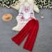 Women's Commuter Style Two Piece Set Printed Bell Sleeve Top And High Waisted Wide Leg Pants Relaxed Elegant Autumn Outfit_ecoleips.com