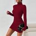 Voya Women's Clothing, European And American Queen Style Wine Red Dress, Autumn And Winter Simple High Neck Versatile Short Skirt_ecoleips.com