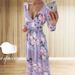 Summer Chiffon Printed Long Dress V Neck Evening Gown for Women with Long Sleeves And Slit Cross Border E Commerce 2023_ecoleips.com