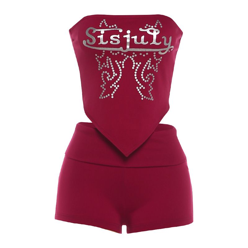 Women's Sleeveless Strapless Printed Vest Top Style Summer Slim Solid Color Shorts New Style_ecoleips.com