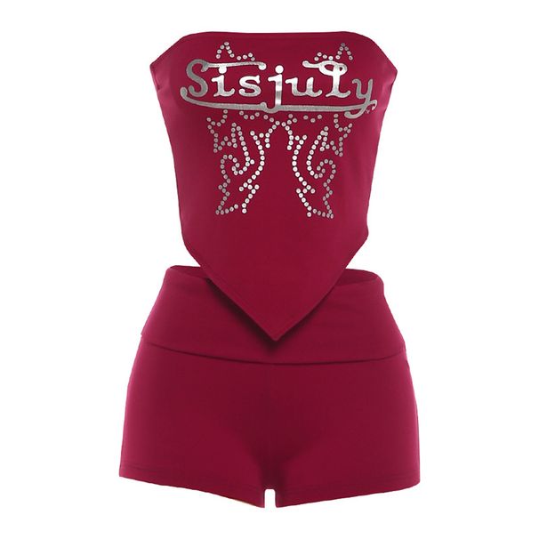Women's Sleeveless Strapless Printed Vest Top Style Summer Slim Solid Color Shorts New Style_ecoleips.com