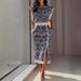 Women's Printed Sleeveless Top And Slit Long Skirt Set New Fashion American Style_ecoleips.com