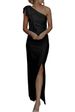 Elegant Asymmetrical Maxi Dress for Women Side Slit Ruffle Detail Black Red Blue S to XL_ecoleips.com