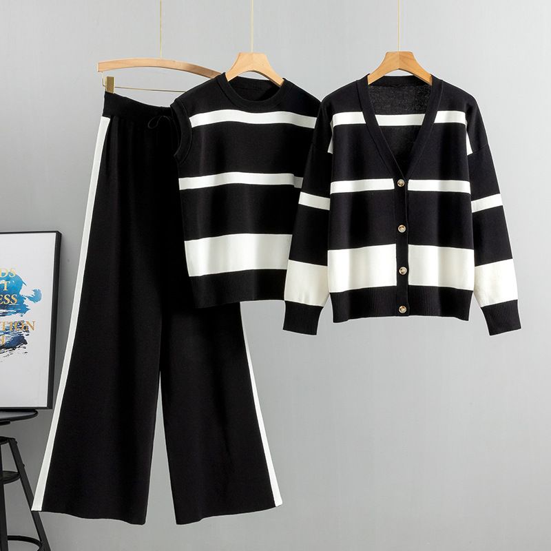 Wide Leg Pants Sports Striped Suits For Women Fashion Loose Casual European Goods Three Piece Suits_ecoleips.com