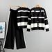 Wide Leg Pants Sports Striped Suits For Women Fashion Loose Casual European Goods Three Piece Suits_ecoleips.com