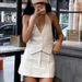 Summer New Sexy Small Blazer Pocket Halter Vest Fashion A-line Skirt Set For Women Versatile_ecoleips.com
