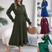 Real Shot Of 2026 European American Spring/summer Casual Long-sleeve Pleated Dress With A Turn-down Collar And Buttons,_ecoleips.com
