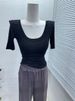 Korean Style Wide round Neck Stretch Short Sleeve T-Shirt for Women Elegant Slim Fit Versatile Base Layer Top for Spring And Summer_ecoleips.com