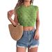 Instagram-style Real Shot Of Spring/summer European And American Hollow-out Leaf Cropped Knit Top For Vacation._ecoleips.com