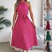 Real Shot Of 2026 European And American Spring/summer Elegant Stand-collar Sleeveless Waist-cinching Pleated Long Dress,_ecoleips.com