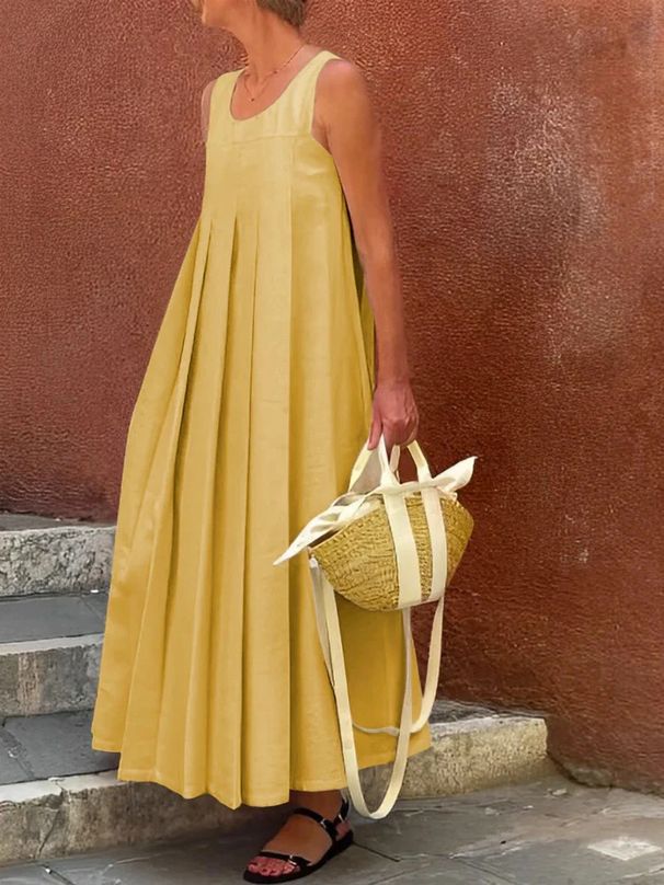 Women's Clothing New Fashion Temperament Solid Color Loose Pleated Dress_ecoleips.com
