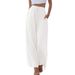 Suitable For All Seasons 2024 Plus Size Women's Linen Loose Casual Pocket Drawstring Wide-leg Pants Women_ecoleips.com
