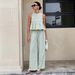Women's Sleeveless Top & Straight Leg Pants Set - Breathable Polyester Office Casual Outfit (6 Colors, S-Xxl)_ecoleips.com
