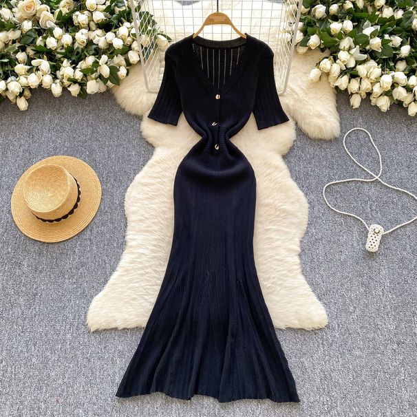 Women's Clothing Light Luxury High End Knitted Dress For Women In Summer Slimming Design Temperament Chic Fishtail Long Skirt_ecoleips.com