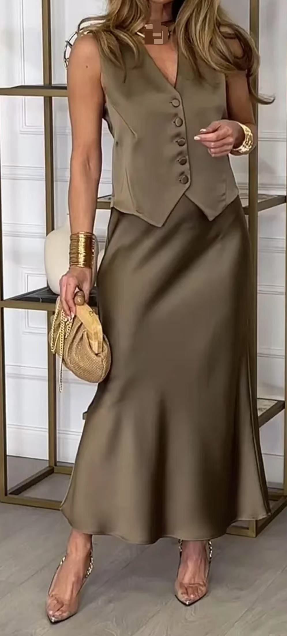 Women's Clothing Summer Solid Color Fashion Personality Trend Sleeveless Top Skirt Suit_ecoleips.com