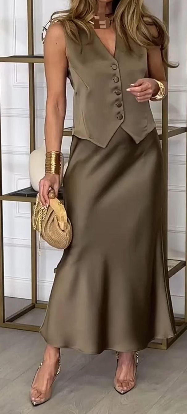Women's Clothing Summer Solid Color Fashion Personality Trend Sleeveless Top Skirt Suit_ecoleips.com