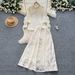 Elegant Women's Court-Style Two-Piece Set Lace-Trimmed Long-Sleeve Blouse High-Waist Skirt Versatile Color Palette_ecoleips.com