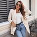 Jacquard Blazer For Women – Single-Button Office Coat (Khaki, Sizes S-Xxl, Fall-Winter Collection)_ecoleips.com