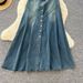 Women's Halter Dress Pure Denim Backless Long Dress Square Neck Spot Design Sexy Hot Girl_ecoleips.com