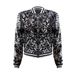 Spring Autumn 2027 Fashion European-USA Style Hip-Hop Outerwear Coat Women Polyester Stand Collar Sequin Long Sleeve Casual Slim Zipper Jacket_ecoleips.com
