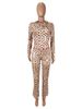 Women's Leopard Print Hooded Cardigan And Trousers Set Zipper Closure Fashion Autumn Outfit For Ladies_ecoleips.com