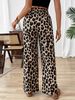 Women's Leopard Print Wide Leg Pants, High Waist Drawstring Casual Trousers, Loose Elastic Waist Palazzo Pants, Summer Vacation Streetwear_ecoleips.com