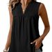 Women's Swiss Dot Lace Trim Sleeveless V-Neck Blouse, Relaxed Fit Breathable Top For Casual & Office Wear_ecoleips.com