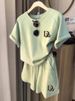 Women's Clothing Hot Selling Women's Fashion Casual Printed Round Neck Mid Length Top Shorts Two Piece Set_ecoleips.com