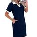 Spring/Summer Polo Collar Short Sleeve mid Length Casual Jumpsuit Preppy Style Women's Dress_ecoleips.com