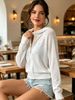 White Hollow Rib Knit Zip Hooded Cardigan, Loose Lightweight Breathable Soft Skin-touch Long Sleeve Cover Up_ecoleips.com