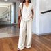 Women's Summer Casual V-Neck Top And Shorts Set Solid Color Relaxed Fit Lounge Wear Outfit Short Sleeve_ecoleips.com