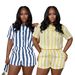 European And American Style Women's Summer Fashion Vertical Striped Print Set Comfortable Loose Casual Shirt Two-Piece Outfit_ecoleips.com