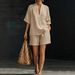 New Women's Summer Casual Loose Fitting Two Piece Set V Neck Vintage Style Linen Fashionable Beachwear 2026_ecoleips.com