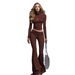 2026 Cross-Border European American Women's Sporty Casual Outfit: High-neck Long-sleeve Top And High-waisted_ecoleips.com