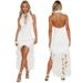 Sophisticated Halter Neck Deep V Bodycon Dress With Flowing Ruffle Hem - Elegant Sleeveless Cocktail & Evening Dress For Women_ecoleips.com
