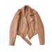 Vintage Biker Jacket Women – Faux Leather Cropped Pilot Jacket With Belt (XS/S/M/L/XL, Khaki/Black/Beige/Bronze/Silver)_ecoleips.com