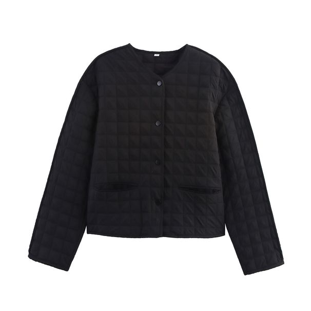 Women's Winter Plaid Cotton Coat With Single Button Closure Loose Fit Long Sleeve Round Neck Tunic Jacket Streetwear Fashion Outerwear_ecoleips.com