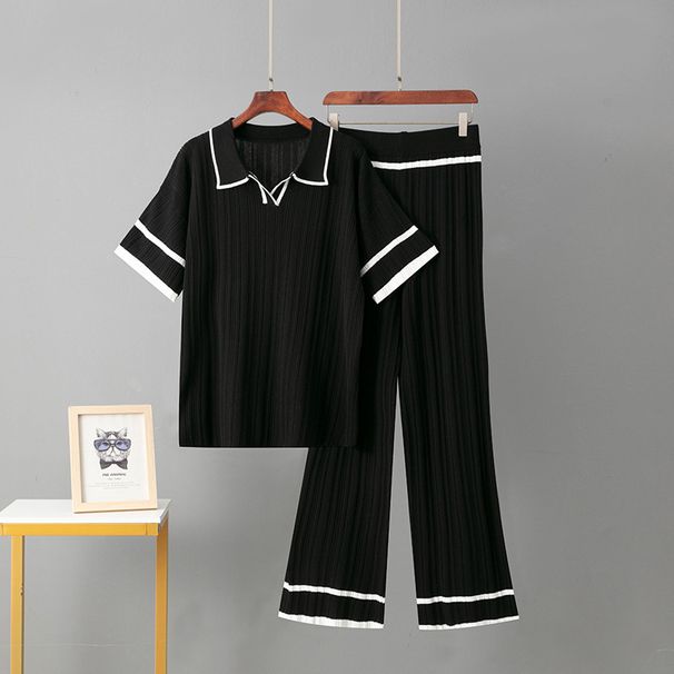 New Summer Polo Collar Short Sleeves Fashionable Casual Loose Versatile Slim High Waist Knitted Suit For Women_ecoleips.com