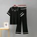 New Summer Polo Collar Short Sleeves Fashionable Casual Loose Versatile Slim High Waist Knitted Suit For Women_ecoleips.com