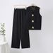 Women's Summer Knit Top & Wide Leg Pants Set – Sleeveless Button-Up & Flowy Trousers – One Size Fits All_ecoleips.com