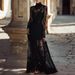 Women's Solid Color Retro Stand Collar Long Sleeve Dress Hollowed Out Lace Full Skirt Slimming High Fashion_ecoleips.com