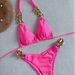 Women's Clothing Sexy Bikini Swimsuit With Large Gold Chain Accessories And Straps, Solid Color Two Piece Swimsuit_ecoleips.com