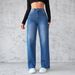 Women's Clothing Temperament Non elastic Straight Wide leg Jeans Women_ecoleips.com